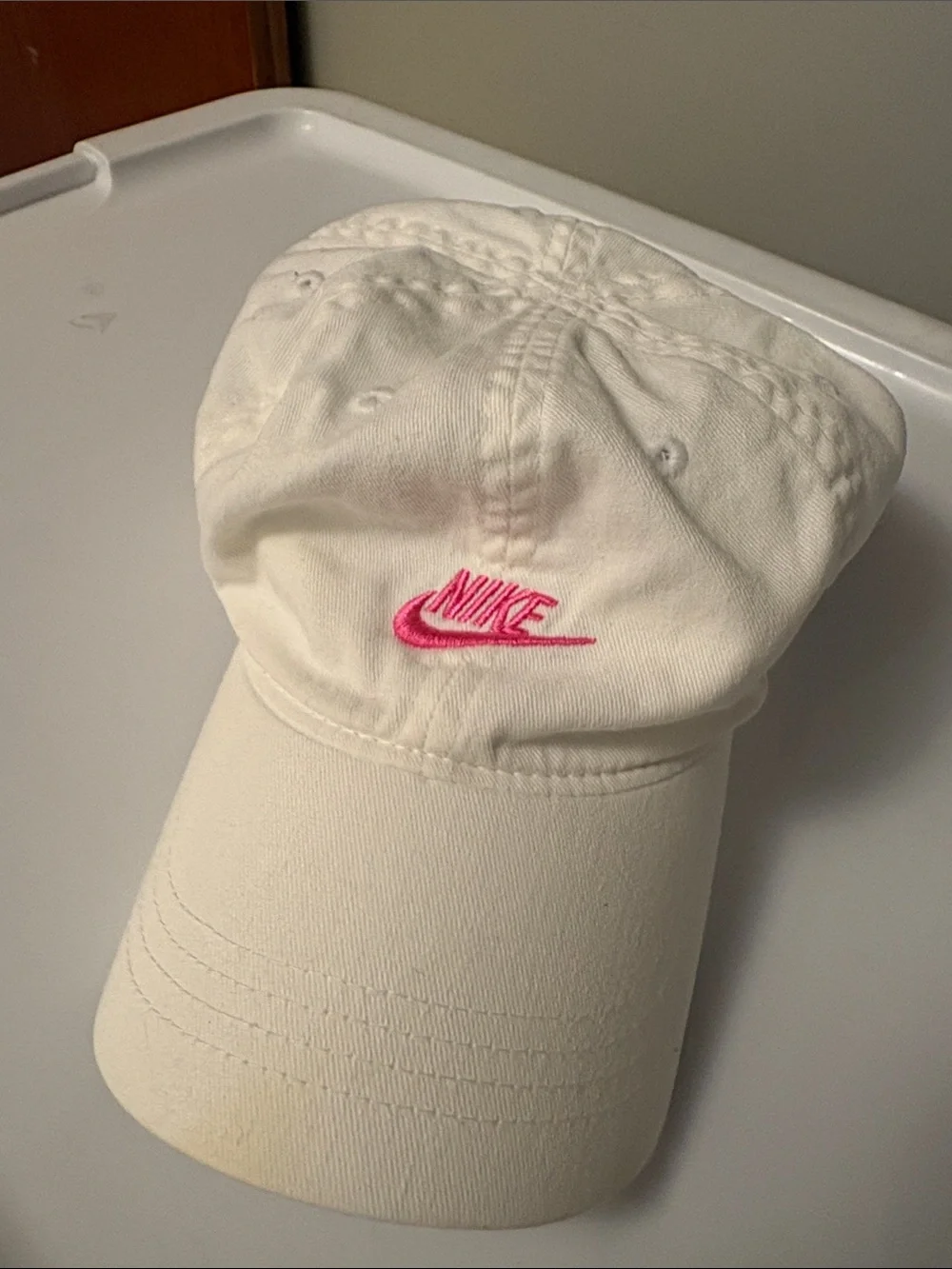 Nike White Baseball Cap with Pink Swoosh